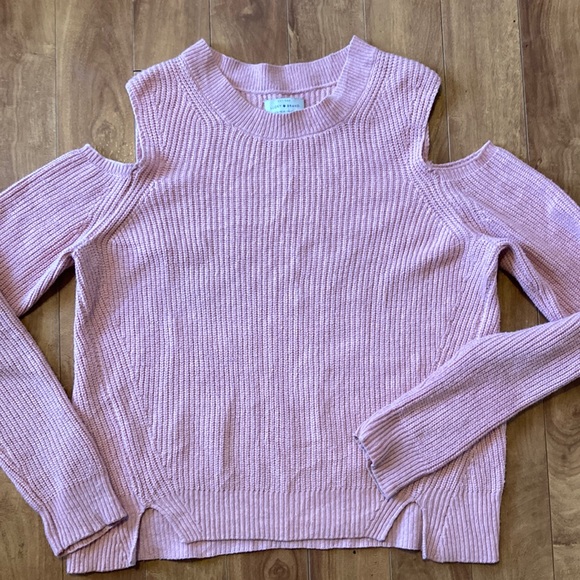 Lucky Brand Sweaters - LUCKY BRAND💫 Women’s Pale Pink Shoulder-less Long Sleeve Knit Sweater